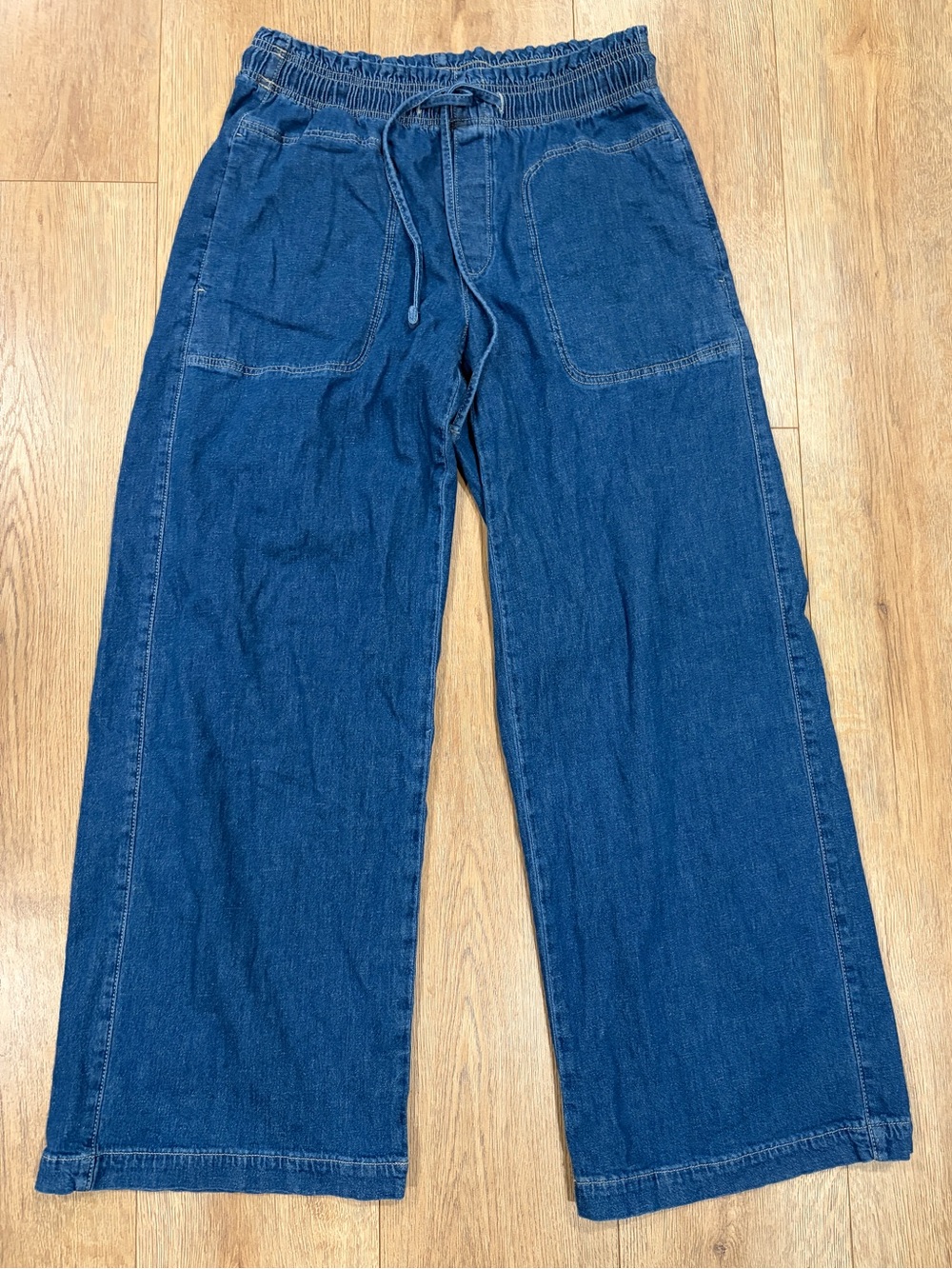 American Eagle Linen Blend Wide Leg Pull On Jeans Blue Size Small